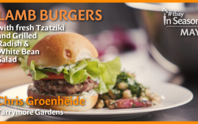 What’s In Season Episode 11:  Lamb Burgers with Tzaziki and Grilled Radish & White Bean Salad