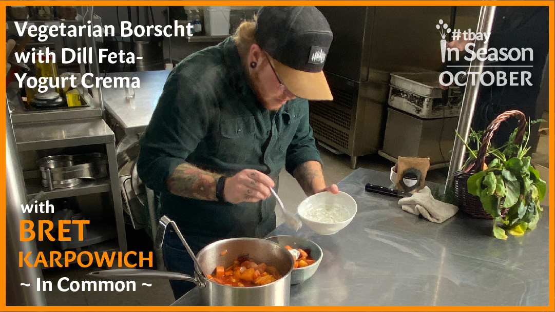 What’s In Season Episode 4:  Vegetarian Borscht with Dill Feta-Yogurt Crema